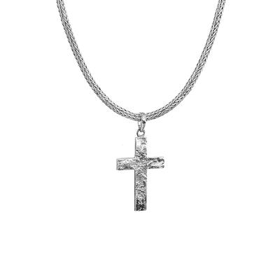 KUZZOI - Männerkette Kreuz gehämmert Massiv 925 Silber Ketten 1 ct Herren