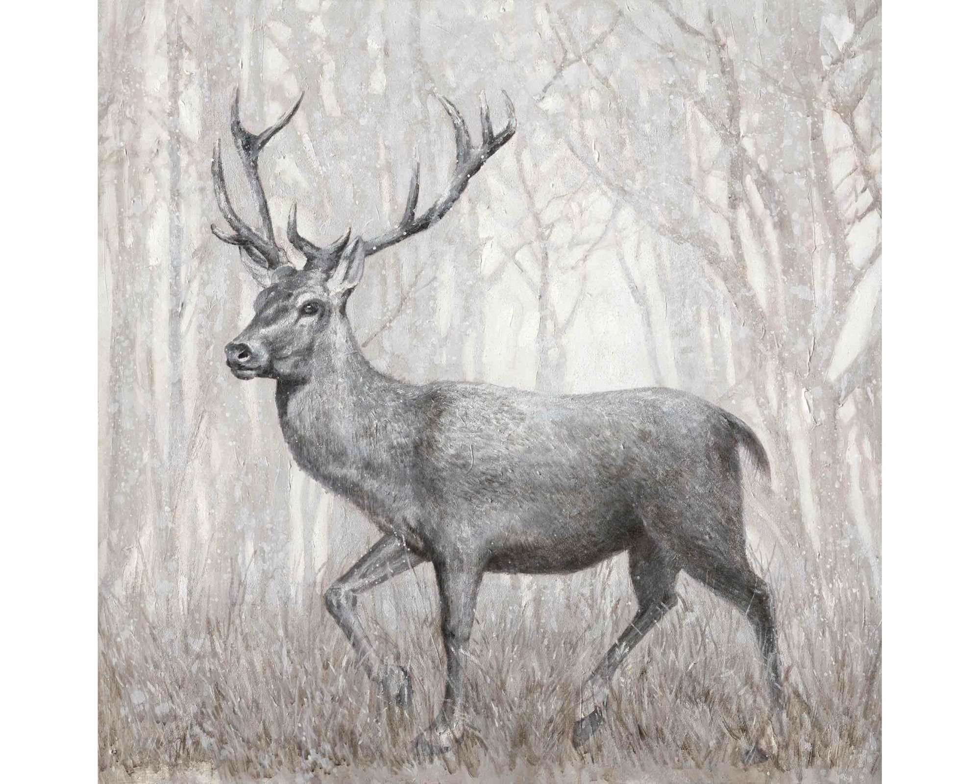 La Casa »Hirsch im Wald schwarz/weiß/braun« Ölbild 100x100 cm auf Leinwand