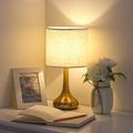 Haitral Table Lamp Set Linen/Metal in Yellow | 13.8 H x 7.1 W x 7.1 D in | Wayfair HT-TH37-16X2