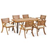 George Oliver Rectangular 6 - Person 32.25" Long Outdoor Dining Set w/ Cushions Wood in Black/Brown/White | Wayfair