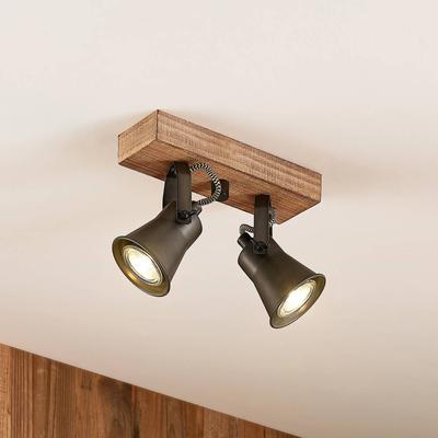 Lindby Grandesa Deckenstrahler, zweiflammig Lindby, dimmbar, Holz dunkel, für Wohn- / Esszimmer, Holz, Vintage, Strahler Image