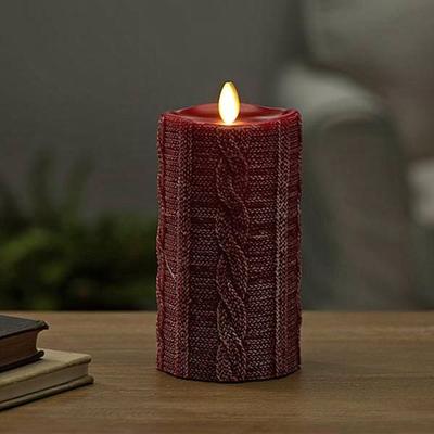 Gerson 15986 - 6" Red Sweater Knit Pillar Candle