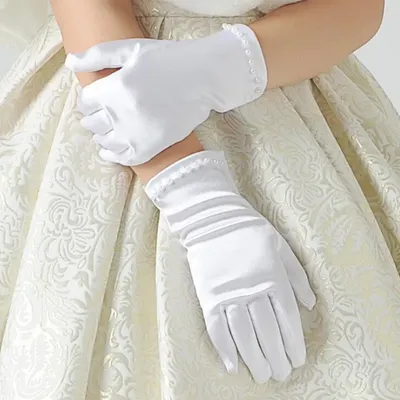 Gants blancs élastiques pour filles cadeaux pour enfants etiquettes formelles avec nœud en