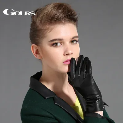 GOURS – gants d'hiver en cuir véritable pour femmes doublure polaire noire doublure chaude