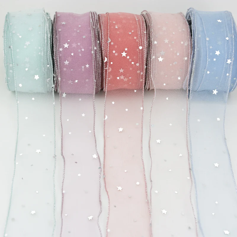 Ruban InjOrganza Étoiles pour Cheveux, Ruban de Dentelle, Imprimé Floral, Matériel de Nministériels d, 5 Yards par Rouleau