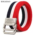 BOKADIAO-Ceinture en toile à double anneau en métal pour hommes et femmes ceinture de luxe sangle