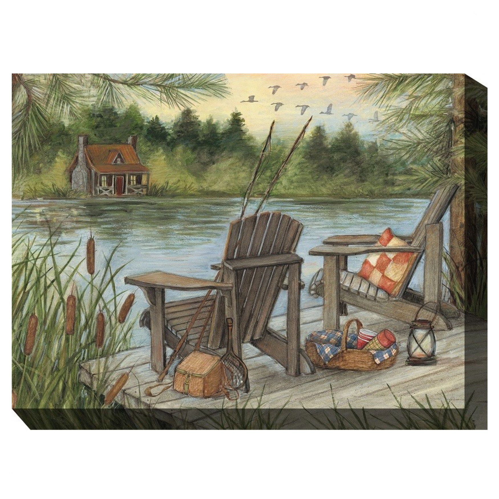 LAKE TIME OUTDOOR ART 40X30 by West of the Wind in Multi