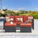 Red Barrel Studio® Harbin 76.77" Wide Outdoor Wicker Patio Sofa w/ Cushions Wicker/Rattan in Red/Orange | 28.74 H x 76.77 W x 30.12 D in | Wayfair