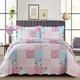 Patchwork Quilt Bedspread Super King Size Bed - 3 Pcs Box Pattern Thick Cotton Filling Bed Warmer Large Blanket Bed Spread With Quilt Fabric 2 Pillowcase - Floral Pink