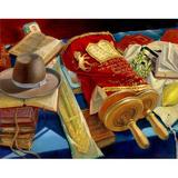 Bloomsbury Market Still Life w/ the Hat & Torah - Painting Print on Canvas in Red/Yellow | 16 H x 20 W x 2 D in | Wayfair