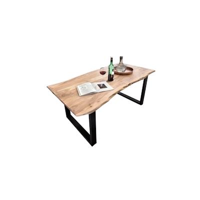 SIT Möbel Baumkante-Tisch 200 cm | Platte Akazie natur 56 mm | Kufengestell Metall schwarz | B 200 x T 100 x H 78 cm | 1