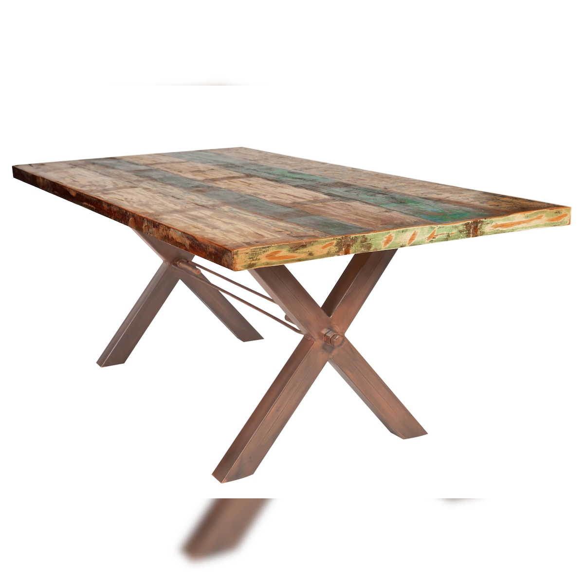 SIT Möbel Esstisch | 220 x 100 cm | Platte 40 mm Altholz bunt lackiert | X-Gestell braun | B 220 x T 100 x H 76,5 cm | 15104-00 | Serie TABLES & CO Image