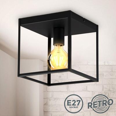 B.K.Licht Retro-Deckenlampe schwarz-matt Metall 1-flammig E27 LED Leuchte eckig 22x22cm