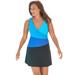 Plus Size Women's Colorblock Fit-And-Flare Swim Dress by Swim 365 in Black Ultramarine Colorblock (Size 16)