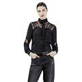 Donoratico Women's Casual V Neck Lace Shirt Long Sleeved Thin Section Slim Blouse top (Black, Small)