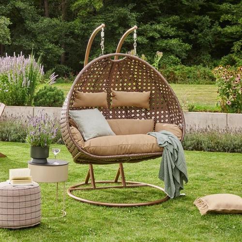 Polyrattan Hängesessel twin Farbe: Braun Poly Rattan Hängesessel Hängekorb - Home Deluxe