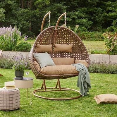Polyrattan Hängesessel twin Farbe: Braun Poly Rattan Hängesessel Hängekorb - Home Deluxe Image