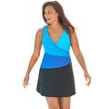 Plus Size Women's Colorblock Fit-And-Flare Swim Dress by Swim 365 in Black Ultramarine Colorblock (Size 26)