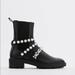 Zara Shoes | Leather Ankle Boots Zara Size 6 Pearl Strap | Color: Black | Size: 6