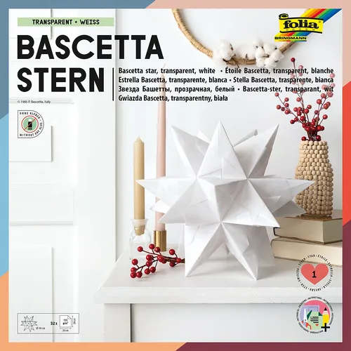 folia Transparentpapier-Faltblätter Bascetta-Stern, weiß, 20 x 20 cm, 32 Blatt