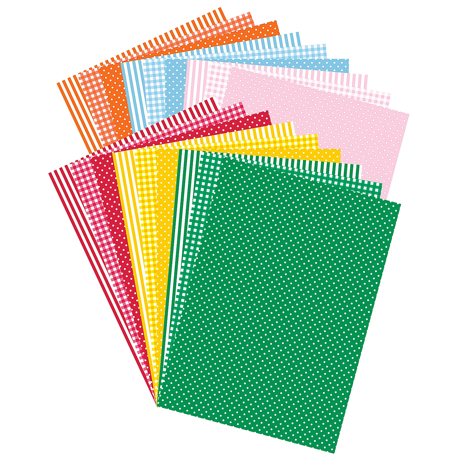 buttinette Fotokarton-Mixpack Tupfen, Karo, Streifen, 24 x 34 cm, 18 Blatt
