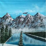 Loon Peak® Snowy Peaks by Amy Valiante - Painting Print Canvas in Blue/Gray/Green | 24 H x 24 W x 0.15 D in | Wayfair