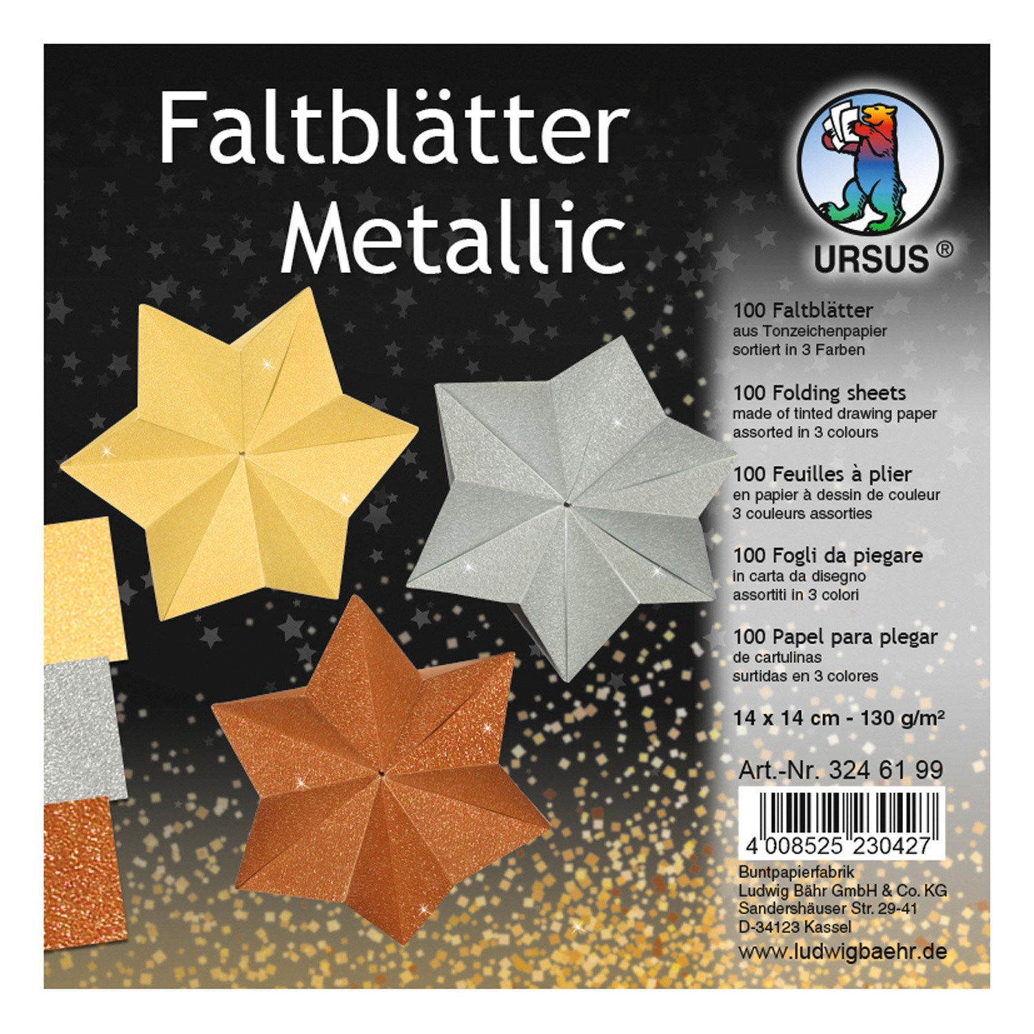 Ursus Papier origami " métallique", 14 x 14 cm, 100 feuilles
