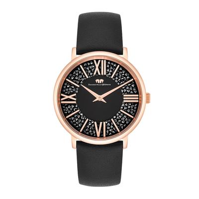 Rhodenwald & Söhne - Quarzuhr Pamina in Roségold Echtleder in Schwarz Damenuhren 1 ct Damen (97.99 € / 1 ct)