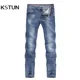 KSTUN-Jean bleu pour homme coupe droite slim élastique style business décontracté