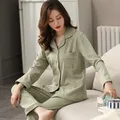 Pyjama 100% Coton pour Femme Vêtements de Nuit Verts pour la Maison la Chambre Printemps