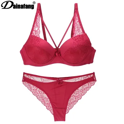 DaiNaFang – ensemble de Lingerie Sexy ajouré pour femmes soutien-gorge Push-Up en dentelle brodée