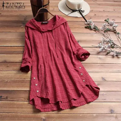 ZANZEA – Chemise à carreaux pour femmes Vintage à carreaux à capuche manches longues chemisier