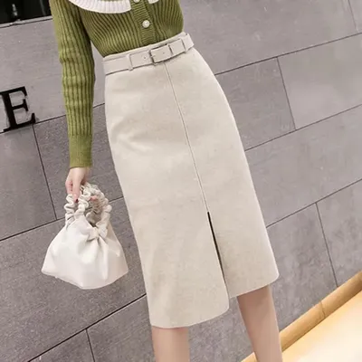 Jupe fendue taille haute de style coréen pour femmes streetwear d'hiver jupes élégantes noir