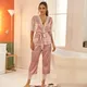 Haut en satin ceinturé et pantalon long pour femme ensemble de pyjama vêtements de nuit doux