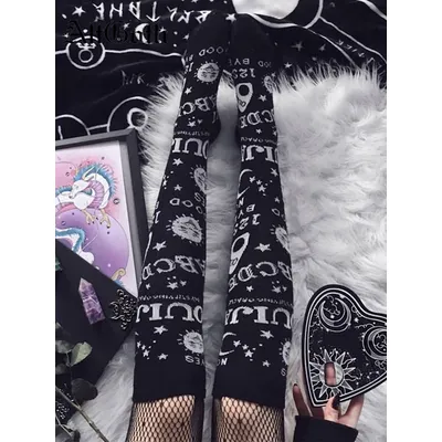 AltGoth Dark Magic Star Moon – chaussettes imprimées pour femmes style gothique Punk Streetwear