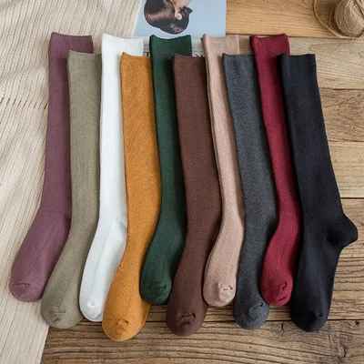 Chaussettes longues en coton pour femmes 10 couleurs Harajuku Trick Hot Solid Document