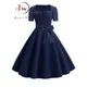 Robe rétro à pois pour femme col carré robe vintage élégante Pin Up des années 50 robe