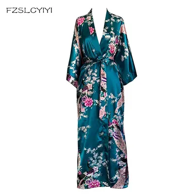 FZSLCYIYI-Robe Kimono Paon pour Femme Vêtements de Nuit Longs Peignoir de Demoiselle d'Honneur