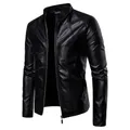 Veste Slim en cuir noir coupe-vent pour hommes vestes de moto document solide mode d'hiver