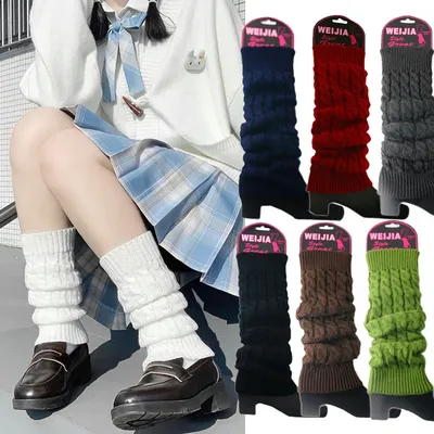 Jambières tricotées monochromes pour femmes chaussettes hautes au crochet poignets de bottes