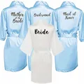 Robe de mariée en satin bleu rose avec lettres blanches et noires cadeau de mariage pour mère et