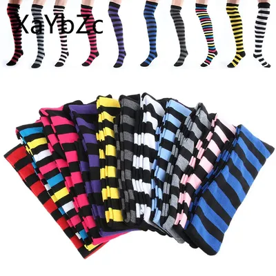 Cuissardes longues à rayures pour femmes et filles chaussettes au-dessus du genou 11 couleurs