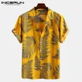 INCERUN Hommes Manches Courtes Revers Imprimé Chemise Motif Du Cuir oral elu Tropical Floral Chemise