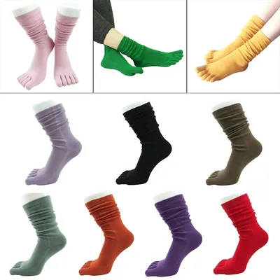 Chaussettes Tube longues à cinq doigts pour femmes Simple couleur unie doux respirant orteils