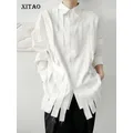 XITAO – chemisier blanc à franges mode manches longues simple poitrine plissée petit frais
