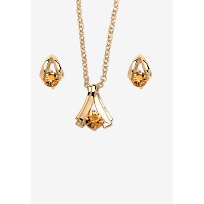 Women's Simulated Birthstone Solitaire Pendant and Earring Set with FREE Gift in Goldtone, Boxed by PalmBeach Jewelry in November