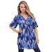 Plus Size Women's Short-Sleeve Angelina Tunic by Roaman's in Blue Abstract Ikat (Size 38 W) Long Button Front Shirt