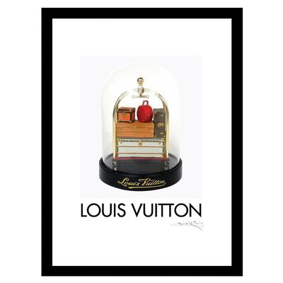 Louis Vuitton Luggage Cart Snowglobe - Orange / Black - 14x18 Framed Print by Venice Beach Collections Inc in Orange Black