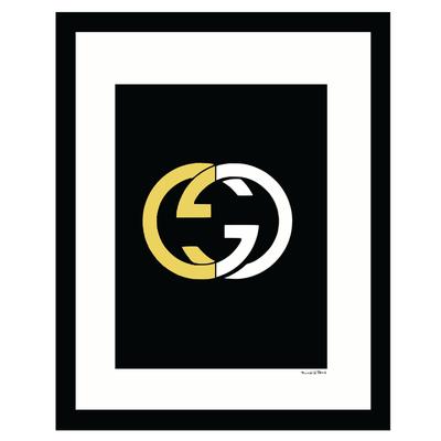 Gucci Logo Gold & White - White / Gold - 14x18 Framed Print by Venice Beach Collections Inc in White Gold