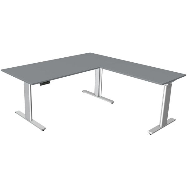Kerkmann Höhenverstellbarer Winkelschreibtisch (elektrisch) »Move 3« 180 cm T-Fuß 90°-Win grau, 180x120x80 cm